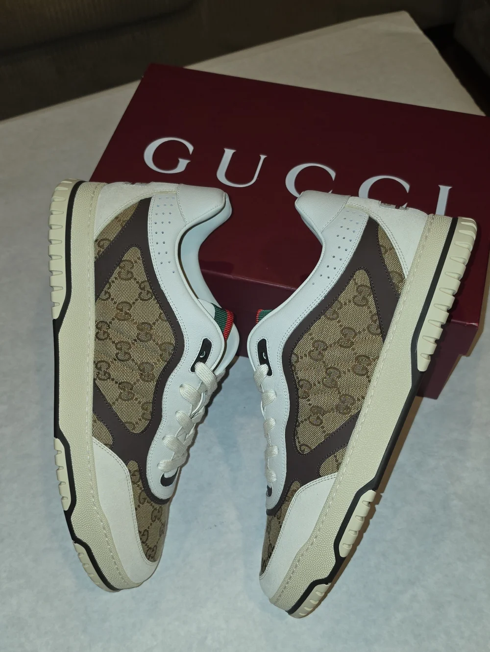 Gucci Beige Brown White GG Monogram Sneakers